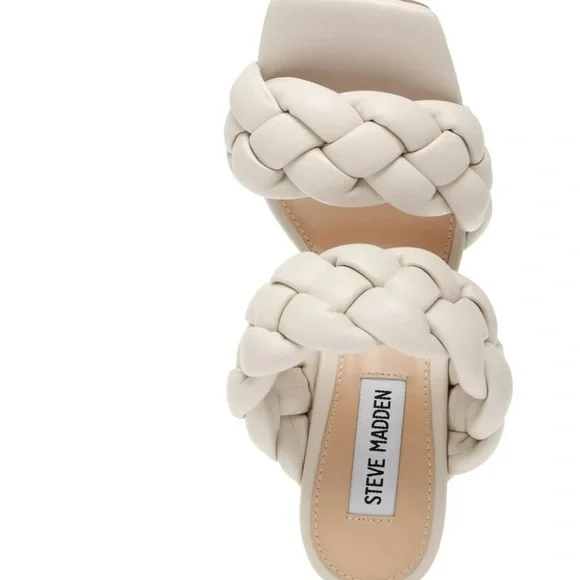 Steve Madden Beige Braided Padded Kenley Square Toe Stiletto Slip On Sandals, 7 - Picture 3 of 10